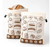 Carehabi Sac a Pain Tissu, Lot de 2, Doublure TPU, 32 x 42 cm | Extérieur coton-lin, intérieur TPU et fermeture à cordon avec boucle pour pain maison, levain, baguettes et pâtisseries.