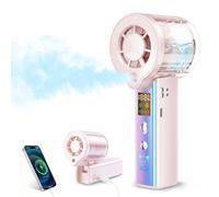 Carehabi Ventilateur Portable Brumisateur, Mini Ventilateur Main 16000 RPM avec 100 Vitesses, Écran LED, 3000mAh Batterie, Ventilateur de Poche Pliable 115° pour Voyage, Maquillage, Bureau (Rose)