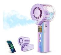 Carehabi Ventilateur Portable Brumisateur, Mini Ventilateur Main 16000 RPM avec 100 Vitesses, Écran LED, 3000mAh Batterie, Ventilateur de Poche Pliable 115° pour Voyage, Maquillage, Bureau (violet)