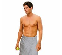 Carenesse Kilt de Sauna Homme 50x140 cm Gris I Serviette de Sauna Tissu éponge Coton Oeko-Tex 100 I Robe de Sauna Taille Unique avec Ceinture élastique I Jupe de Sauna avec Patte à 5 Boutons e Poche