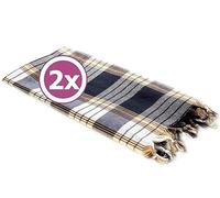 Carenesse Serviette de Hammam Classique Lot de 2 Noir à Carreaux, 80 x 170 cm, 100% Coton, léger, Peu encombrant, pestemal, Sauna, Serviette de Bain, Serviette de Plage, Serviette de Sport, fouta