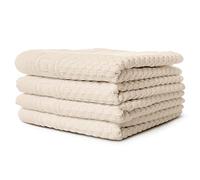 Carenesse Set de 4 Serviettes 50 x 100 cm Naturel I 1100% Coton Naturel Non Blanchi et teinté Öko-Tex 100 I Set de Serviettes éponge avec Motif gaufré & Bordure I Absorbant/résistante