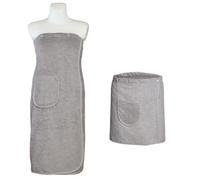 Carenesse Set kilt de sauna femme & homme gris I robe de sauna 80x140 cm & jupe de sauna 50x140 cm I coton Oeko-Tex 100 I serviettes de sauna avec patte à 5 boutons, ceinture élastique et poche
