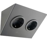 Caressi Prise d'angle double - Bloc multiprise d'angle idéal pour un positionnement libre sous les meubles - Prise d'angle cuisine noire, acier inoxydable 115x140x83mm