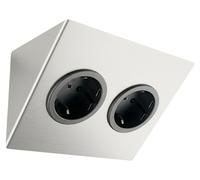 Caressi Prise d'angle double - Bloc multiprises d'angle idéal pour un positionnement libre sous un meuble - Prise d'angle cuisine argentée, acier inoxydable 115 x 140 x 83 mm