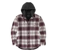 Carhartt Rugged Flex Relaxed Fit Flannel Fleece Lined Hooded Shirt Jac Chemise boutonnée Work Utility, Malt, M Homme