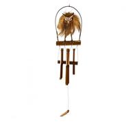Carillon à vent artisanal en bambou et noix de coco décor Chouette Hibou Marron / Chocolat