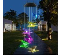 Carillon de Vent Solaire, carillons de Vent changeant de Couleur LED lumière extérieure Patio pelouse(Papillon-Transparent)