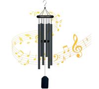 Carillon eolien 70cm longueur totale noir suspendu bois de pin carillon à vent - Roame - extérieur avec 6 tuyaux alliage d'alumini