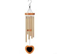 Carillon éolien avec motif de cœur et tube en aluminium pour apaiser la texture audio alimentée par le vent dans la cour, le balcon ou le foyer (32 cœurs dorés)