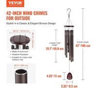 Carillon éolien d'extérieur 1067 mm en aluminium Carillon éolien commémoratif à son grave
