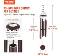 Carillon éolien d'extérieur 1143 mm en aluminium Carillon éolien commémoratif à son grave