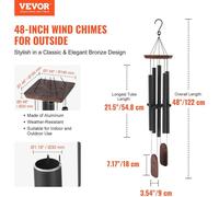 Carillon éolien d'extérieur 1220 mm en aluminium Carillon éolien commémoratif à son grave