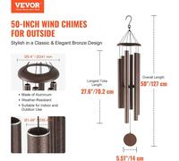 Carillon éolien d'extérieur 1270 mm en aluminium Carillon éolien commémoratif à son grave