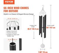 Carillon éolien d'extérieur 1677 mm en aluminium, carillon éolien commémoratif à son grave