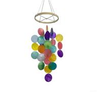 Carillon éolien en coquillage bohémien, fait à la main, décoration côtière, décoration à suspendre, accents en nacre naturelle, mélodies apaisantes pour jardin, terrasse, cour, bleu (coloré)