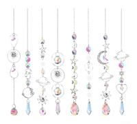 Carillon éolien en cristal argenté avec attrape-soleil, 8 pièces à suspendre pour fenêtre de jardin, porche, terrasse, décoration d'intérieur élégante, 34 cm