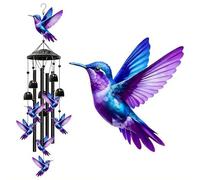 Carillon éolien en forme de tournesol et colibri, carillon éolien extérieur en aluminium de 96,5 cm, cloche décorative en acrylique pour jardin, terrasse, cadeau d'anniversaire et commémoratif (bleu)
