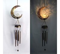 Carillon éolien Solaire extérieur LED en Fer forgé Creux Soleil Lune Pendentif Lampe Mobile décor Romantique pour Patio Jardin Cour décoration de la Maison