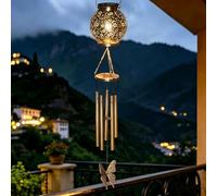 Carillon éolien solaire pour extérieur étanche, lanterne papillon en métal avec lumière LED, décoration à suspendre pour jardin, terrasse, cour 85 cm