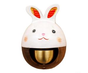 Carillon japonais en bois dopamine avec chat porte-bonheur et cloche en cuivre, décoration d'entrée produisant des alertes sonores douces et mélodiques (prière du lièvre)