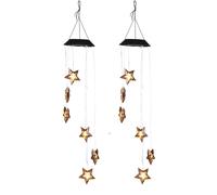 Carillon solaire LED Lampe à suspendre Déco de jardin 6 flammes étoiles extérieures, métal, LED, H 70 cm, lot de 2