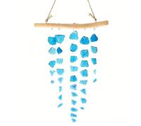 Carillon Vent pour bois Flotté et Verre 46cm pour déco Carillon(Sea Blue E) | , design bohème unique, verre côtier , sons apaisants, pour idéal jardin