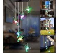 Carillons Éoliens Solaire, Carillon de Vent Colibri Changement de Couleur LED Lampe Mobile Carillon Étanche Intérieure Extérieure