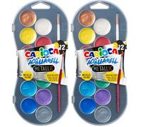 Carioca Aquarelles métalliques | Étui avec aquarelles de couleurs métalliques | Facile à mélanger et résistant à la lumière | Étui de 12 aquarelles (Lot de 2)