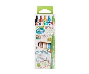 Carioca Fineliner Modèle Travel Boîte de 5 Fineliners Tons d'été Pointe précise de 0,5 mm Fabriqué en Italie avec des couleurs brillantes