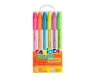 CARIOCA Lot de 6 stylos gel métallisés Fiorella couleurs métalliques pour l'école, l'université et le bureau Pointe de 0,1 mm
