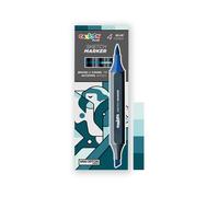 CARIOCA Marqueurs à croquis Colori Plus - Bleus double pointe biseautée, encre à base d’alcool à odeur légère, séchage rapide, tracé fluide, parfaits pour dessin et illustration (boîte de 4 marqueurs)