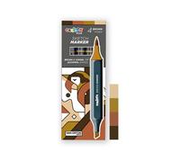 CARIOCA Marqueurs à croquis Colori Plus - Marron double pointe biseautée, encre à base d’alcool à odeur légère, séchage rapide, tracé fluide, parfaits pour dessin, illustration (boîte de 4 marqueurs)