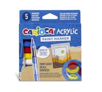 CARIOCA Marqueurs peinture acrylique - Pour toutes surfaces, pointe pinceau, encre à base d’eau couvrante, ne sèche pas à l’air, parfaits pour artistes, écoles, loisirs créatifs (boîte de 5 marqueurs)