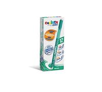 CARIOCA Oops Verdes Lot de 12 stylos effaçables rechargeables avec couvercle pour l'école, l'université et le bureau avec double caoutchouc intégré et poignée ergonomique, stylos verts