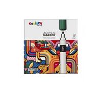 CARIOCA Marqueurs acryliques Large Acrylic Colors Plus - Pour écrire sur toutes surfaces, encre acrylique, trait 2 mm, ne sèche pas à l’air et résiste à la lumière (boîte rigide de 8 pièces)