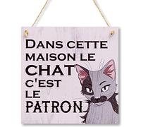 CARISPIBET Dans cette maison Enseigne et affiches decoratives animal de compagnie chat décoration murales drôles 20 x 20 cm
