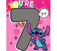 Carlton Cards Disney Stitch Carte d'anniversaire 7 ans pour filles Motif Stitch unique pour jeunes filles Carte d'anniversaire pour nièce, fille, sœur, petite-fille