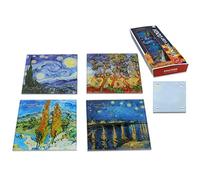 CARMANI - Lot de 4 dessous de verre résistants à la chaleur avec impression Vincent Van Gogh, La nuit étoilée, le jardin, les peupliers, la nuit étoilée sur le Rhône