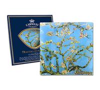 CARMANI - Plaque de verre carrée, copie imprimée par Vincent van Gogh 'AMANDES BLOSSOM' 13x13cm