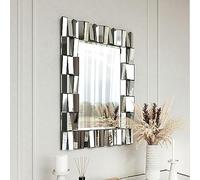CARME Knightsbridge - Grand Miroir Mural rectangulaire de Luxe biseauté décoratif Effet Miroir 3D pour Chambre à Coucher, Salon, Couloir, Salle de Bain, décoration d'intérieur Moderne (Gris Argent)