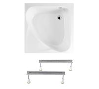 Carmen 90x90 cm baignoire d'angle gain de place 95 L en acrylique, avec pieds, orientation droite, blanc (29611-SET)