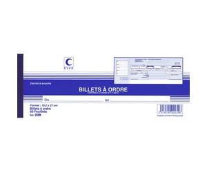 Carnet à souche 'Billets à ordre', 102 x 270 mm