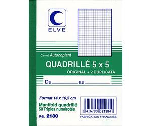 CARNET AUTOCOPIANT QUAD.5/5 140X105 50/3+0, lot de 1