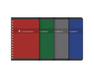 Carnet Conquérant 9x14cm petits carreaux 5mm 180 pages reliure spirale couverture carte recy coloris assortis