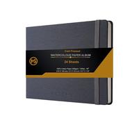 Carnet de croquis aquarelle 300 g/m²/63,5 kg, papier 100 % coton, 24 feuilles pressées à froid, reliure cousue, album pour artistes, médias humides et techniques mixtes - Tissu en lin gris foncé