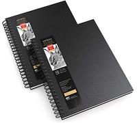 Carnet de croquis Arteza, 22,8x30,5 cm, 2 pack, blocs de dessin noirs, 200 feuilles au total, 100g/m², à couverture rigide, reliure spirale, pour crayons, fusain, stylos et autres médias secs