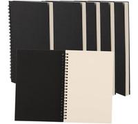 Carnet de croquis en plastique, format A5, grammage 100 g/m², lot de 6, reliure spirale, couleur noire - pages vierges - idéal pour la peinture et le dessin