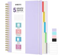 Carnet de notes en papier graphique : carnet graphique 5 sujets avec séparateurs amovibles, 300 pages 100 g/m² épais à grille spirale, papier ligné graphique 5 x 5, grand journal A4 pour l'école, le