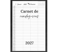 Carnet de rendez-vous coiffeur 2027 : Agenda coiffure rendez-vous 2027 , un jour = une page , de 07:00 à 22:30 intervalles de 30 minutes, Format A4.